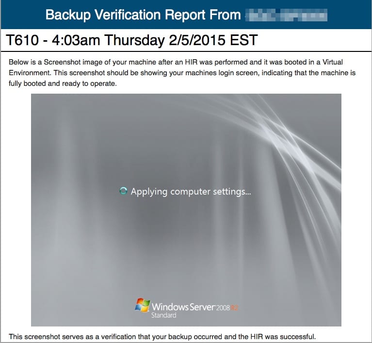 backup verification report screenshot