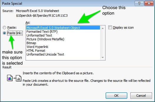 excel embed spreadsheet word