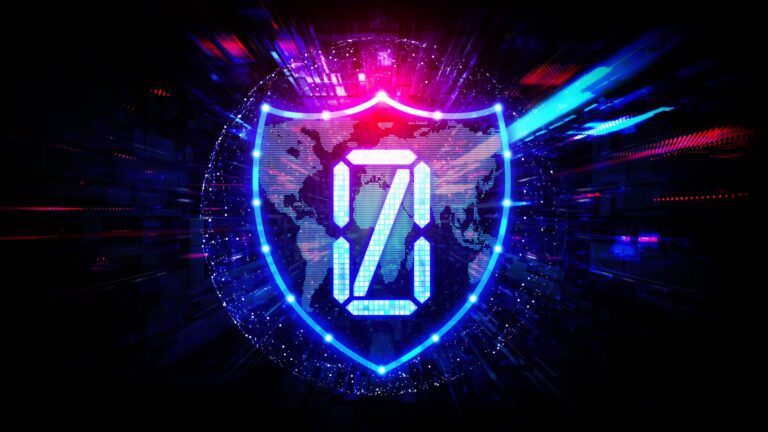 Zero trust network security graphic illustration of digital shield with 0 over world