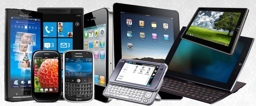 a row of mobile devices